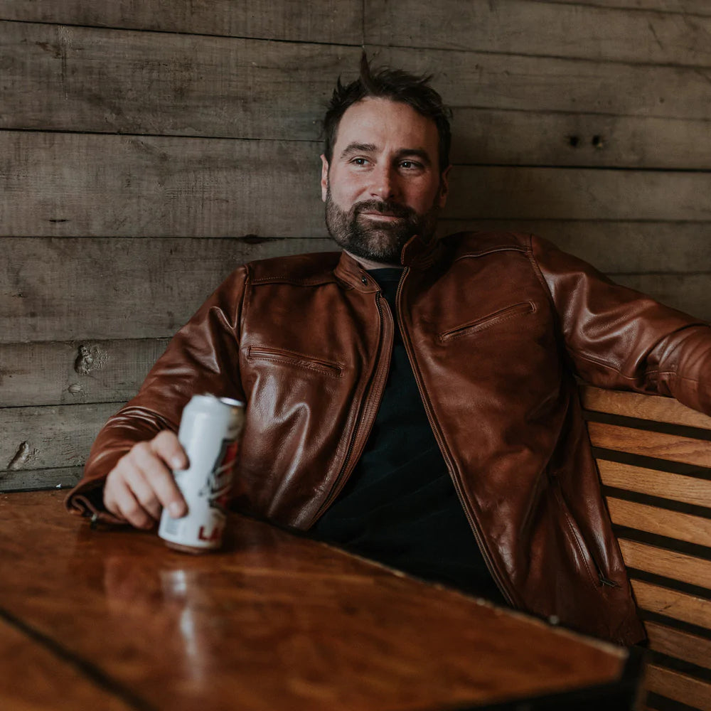 Men’s "Dust & Glory" Cafe Racer Jacket | Light Brown Genuine Sheepskin Motorbike Moto | Full Grain Apparel