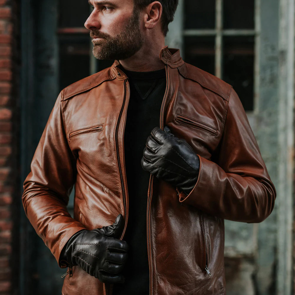 Men’s "Dust & Glory" Cafe Racer Jacket | Light Brown Genuine Sheepskin Motorbike Moto | Full Grain Apparel