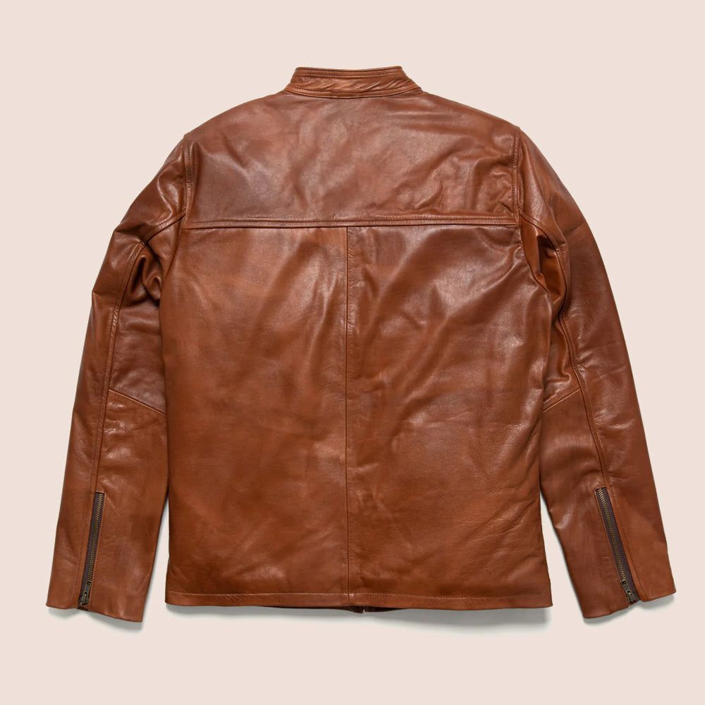 Men’s "Dust & Glory" Cafe Racer Jacket | Light Brown Genuine Sheepskin Motorbike Moto | Full Grain Apparel