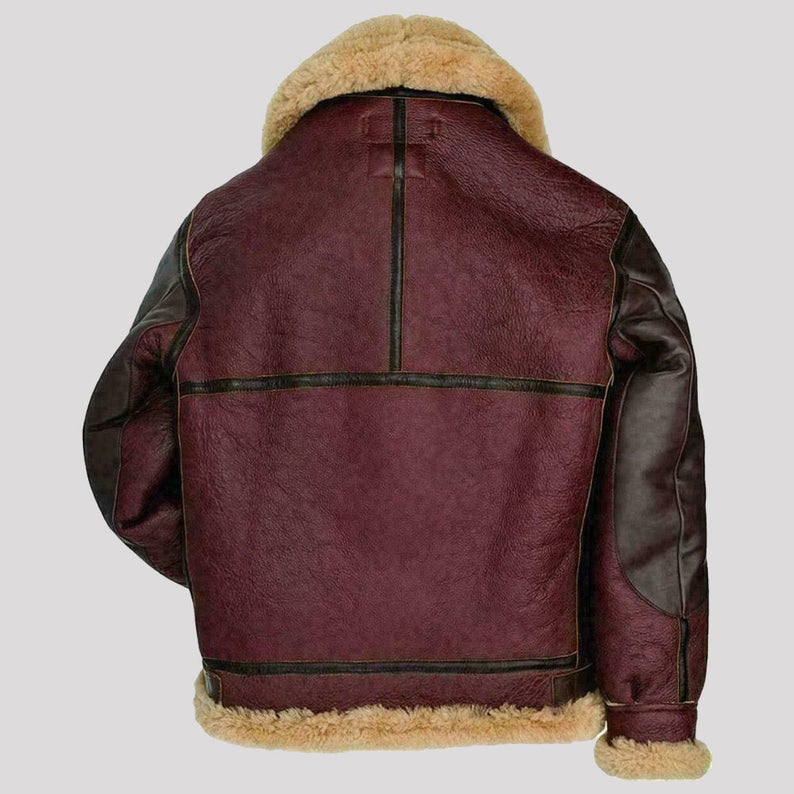 Men’s Maroon RAF B3 Shearling Fur Aviator Bomber Jacket | Full Grain Apparel