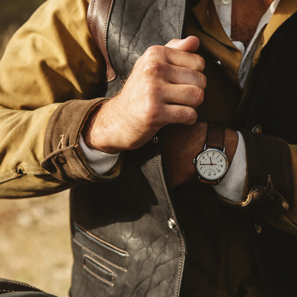 Men’s "Badlands" Multi-Tone Vest | Premium Brown Buffalo Leather | Hand-Burnished Panelled Waistcoat | Full Grain Apparel