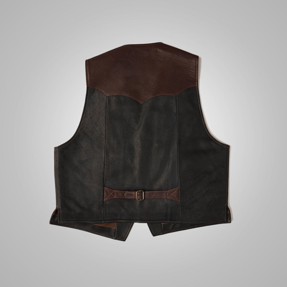 Men’s "Badlands" Multi-Tone Vest | Premium Brown Buffalo Leather | Hand-Burnished Panelled Waistcoat | Full Grain Apparel