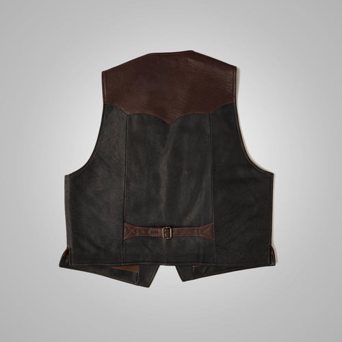 Chaleco multi-tono "Badlands" para hombre | Piel de búfalo marrón de primera calidad | Chaleco con paneles bruñidos a mano | Prenda de plena flor