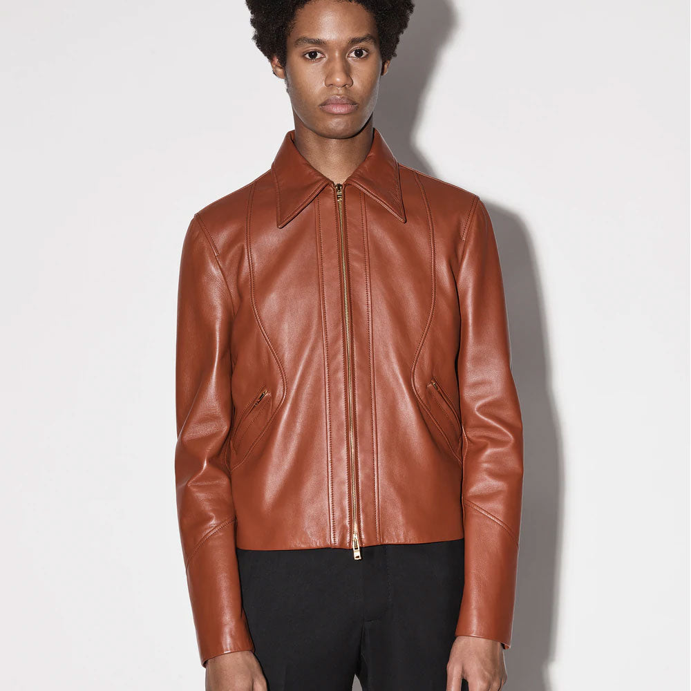Men’s "Highland Scribe" Shirt-Style Jacket | Brown Genuine Goatskin Leather | Full Grain Apparel