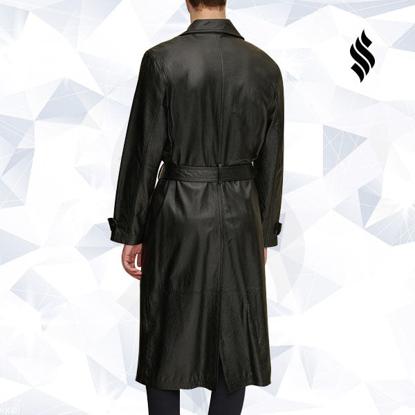 Men’s Retro Leather Vintage Long Trench Coat | Rugged Heritage Overcoat | Full Grain Apparel