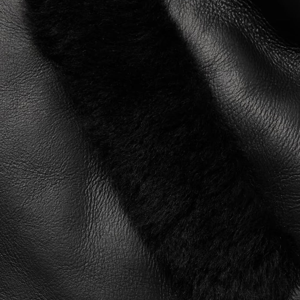 Men’s "Ironclad" Shearling-Lined Trucker | Heavy-Duty Black Cowhide | Full Faux-Shearling Insulation | Full Grain Apparel