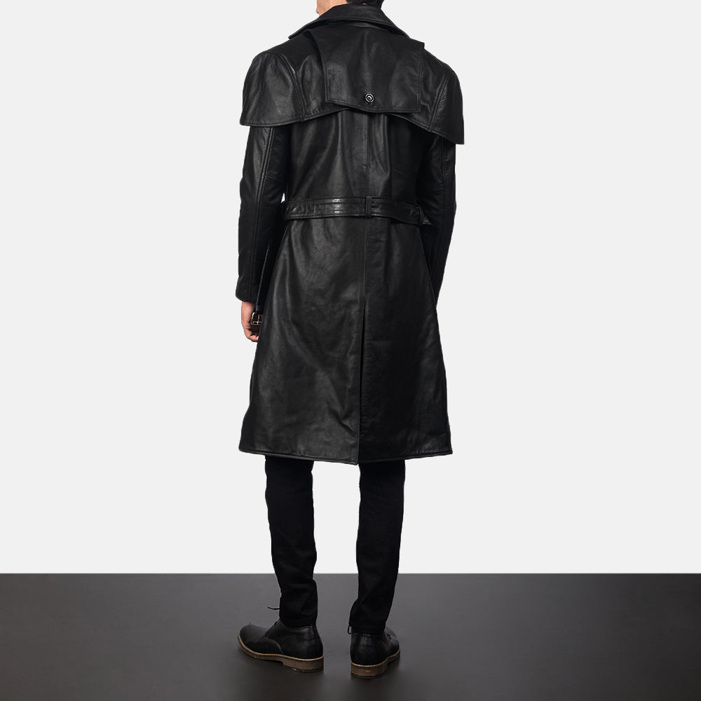 Men’s Shiny Black Belted Lambskin Leather Duster Coat | Full Grain Apparel
