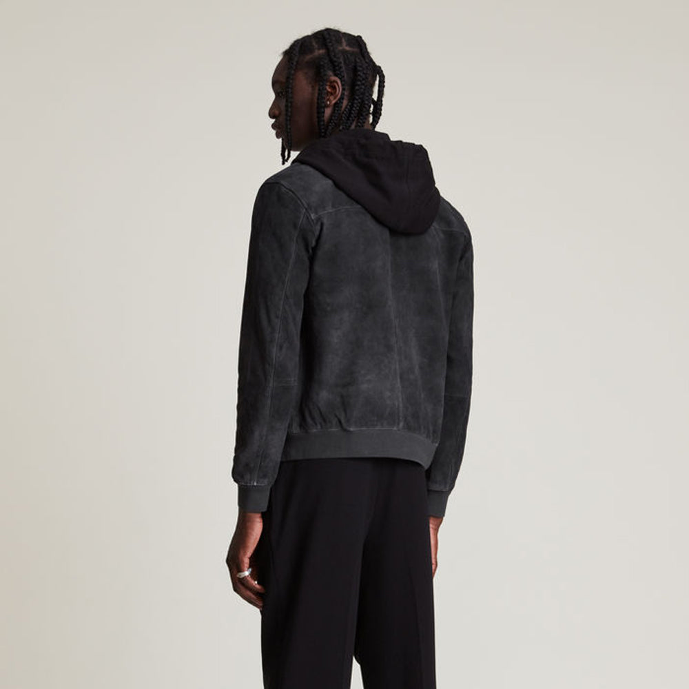 Men’s Suede Leather Bomber Jacket with Detachable Hood | Full Grain Apparel