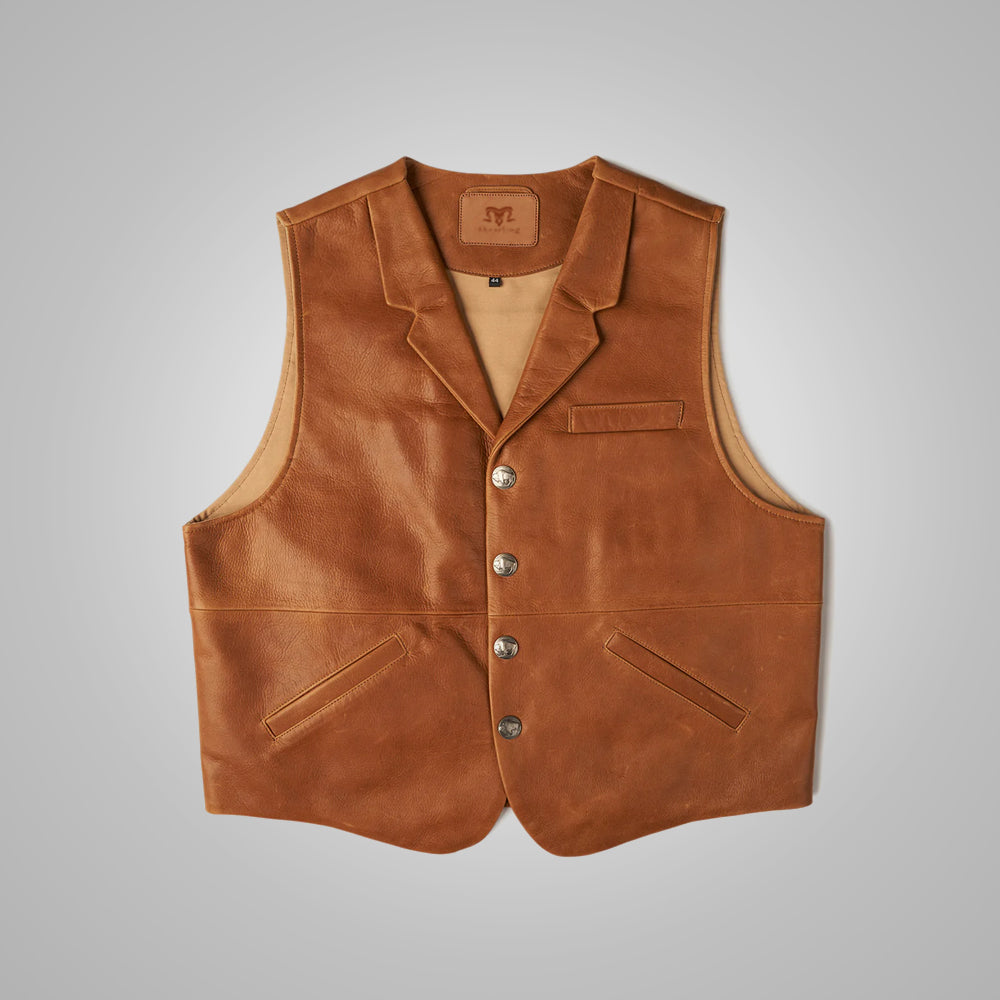 Men’s "Dust Bowl" Vintage Vest | Premium Brown Sheepskin | Distressed Cowboy Leather Waistcoat | Full Grain Apparel