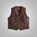 Men’s "Outlaw Frontier" Vest | Premium Brown Buffalo Leather | Authentic Western Style Waistcoat | Full Grain Apparel