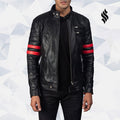 Men’s Monza Black & Red Leather Biker Jacket | Rugged High-Octane Style | Full Grain Apparel