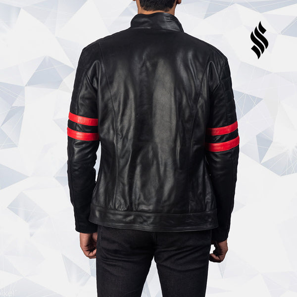 Men’s Monza Black & Red Leather Biker Jacket | Rugged High-Octane Style | Full Grain Apparel