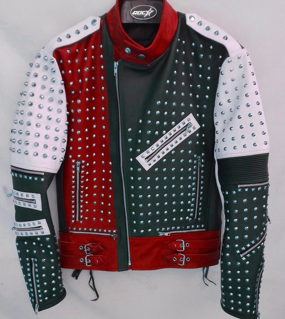 Unisex Multi-Color Studded Biker Jacket | Adjustable Belted Strap | Full Grain Apparel