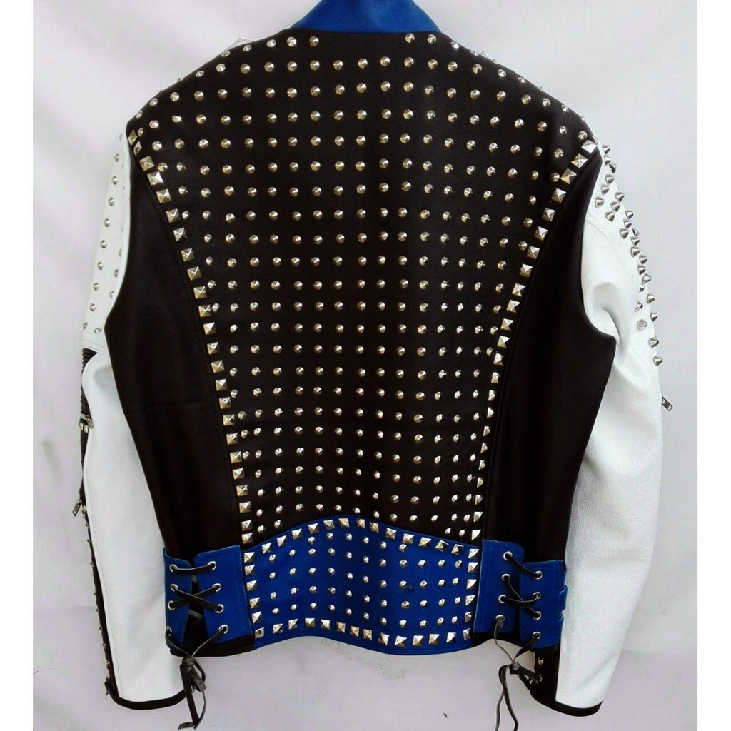 Unisex Multi-Color Full Studded Biker Jacket | Adjustable Belted Strap | Full Grain Apparel