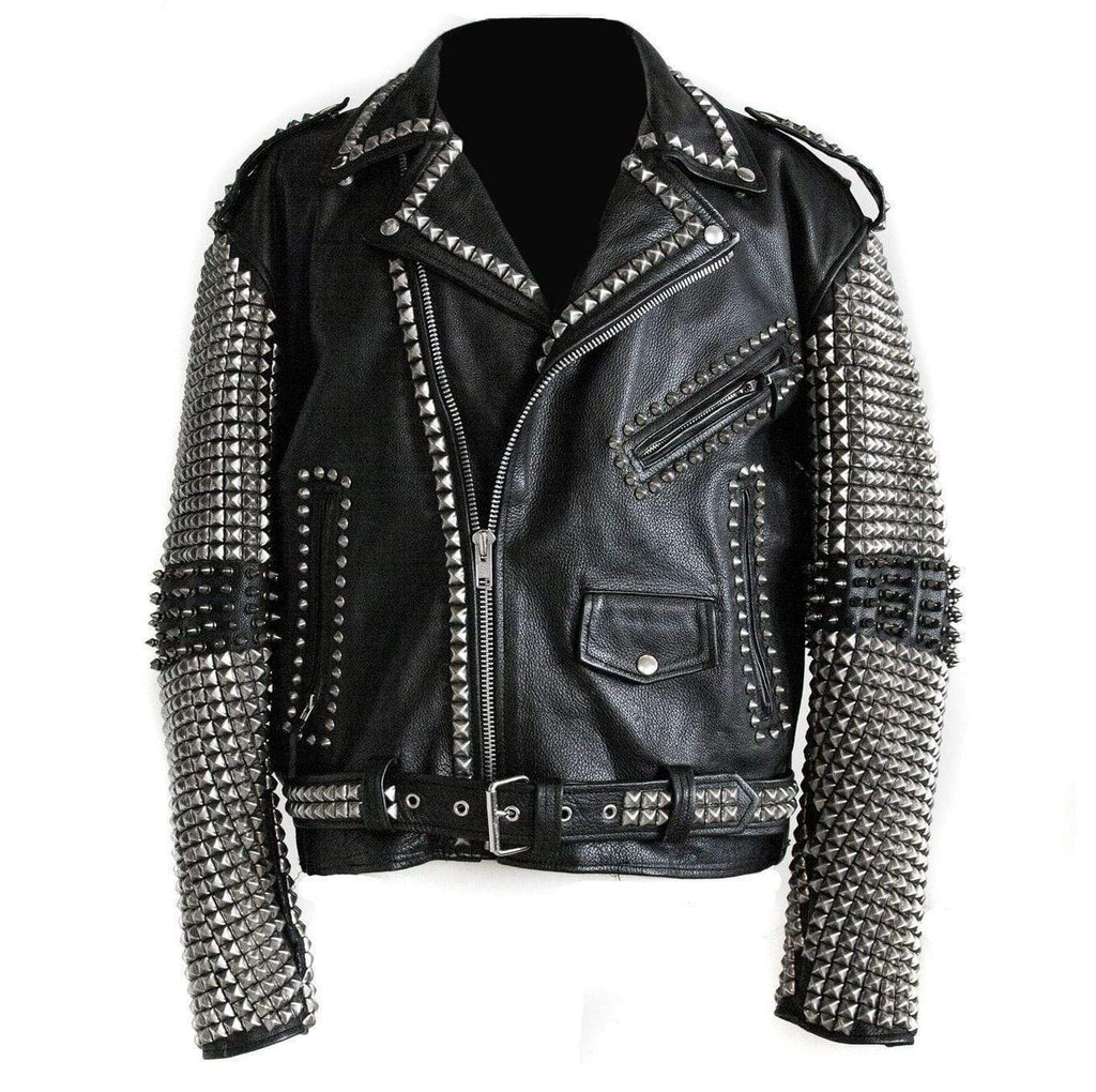 Men’s Black Silver Spiked Studded Leather Jacket | Full Grain Apparel