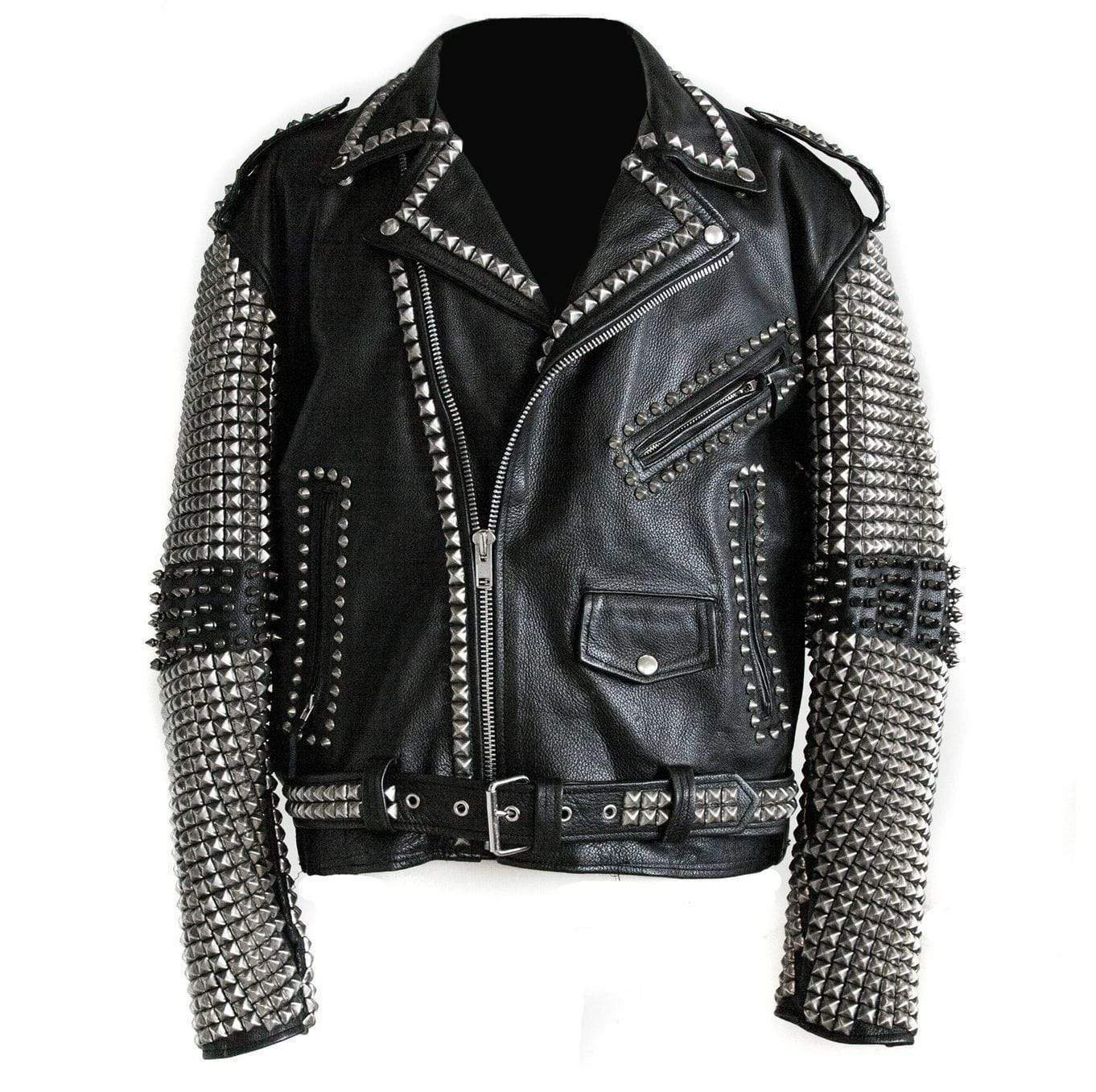 Men’s Black Silver Spiked Studded Leather Jacket | Full Grain Apparel