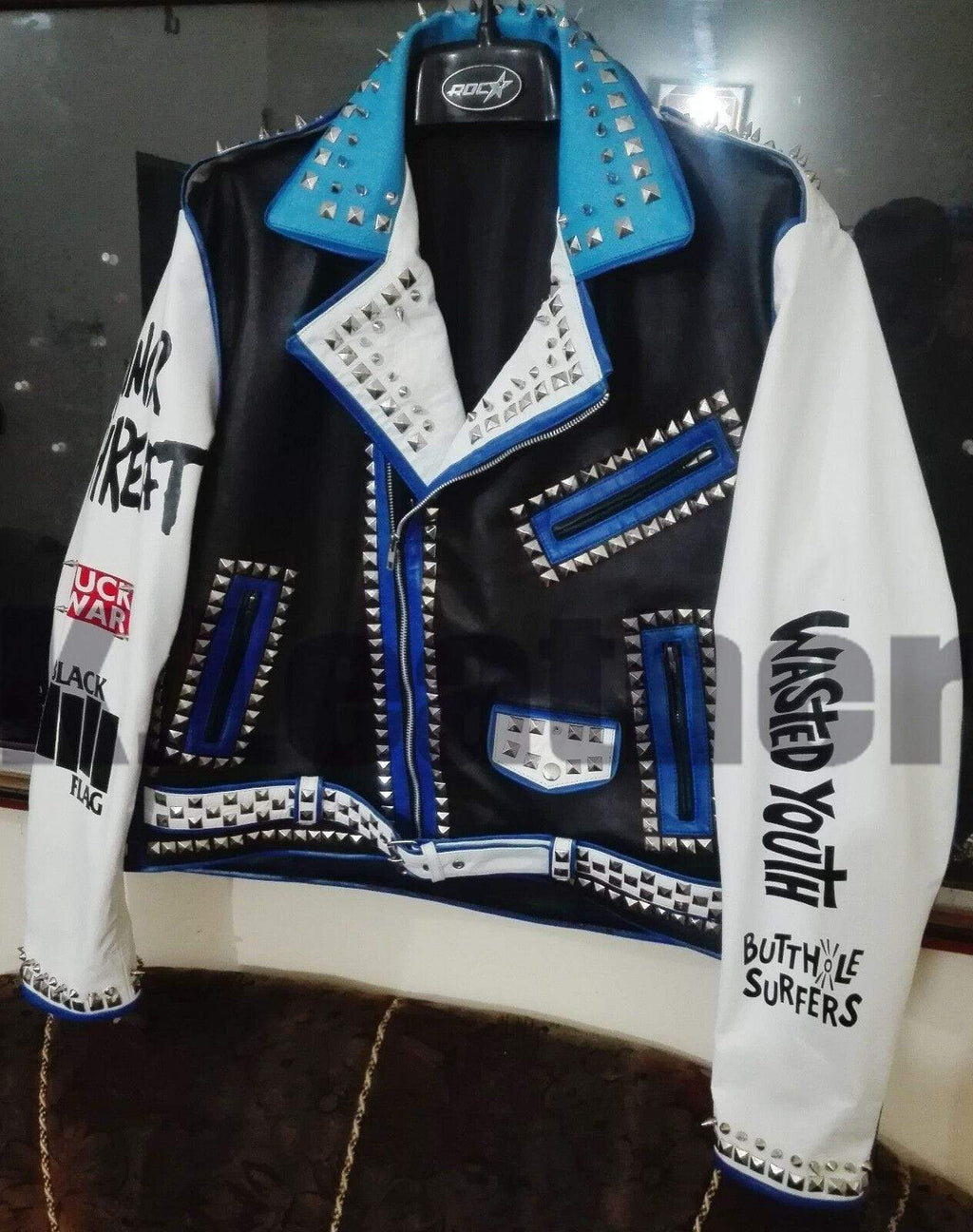 Men’s Multicolor Studded Punk Leather Jacket | Full Grain Apparel