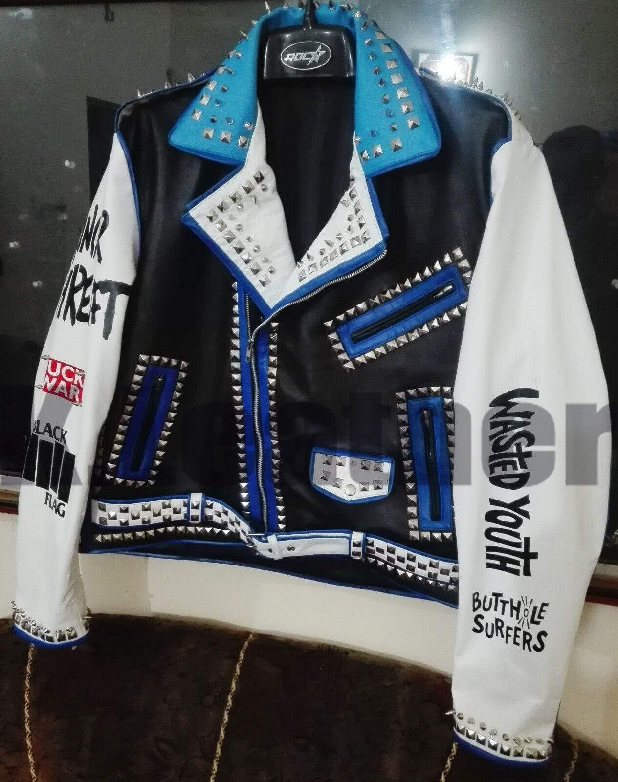 Men’s Multicolor Studded Punk Leather Jacket | Full Grain Apparel