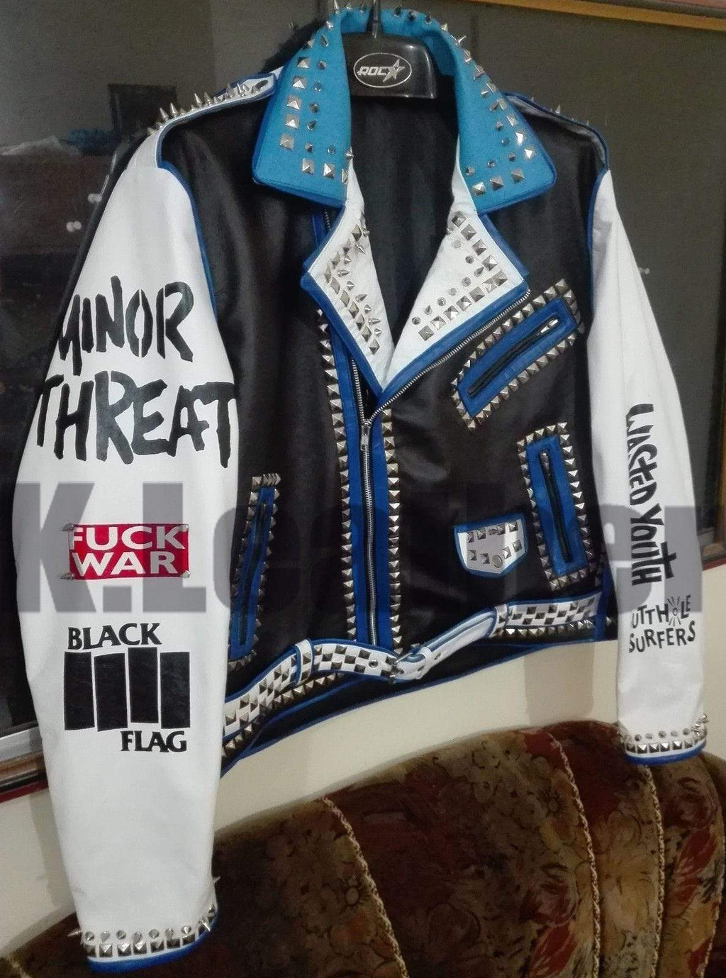 Men’s Multicolor Studded Punk Leather Jacket | Full Grain Apparel