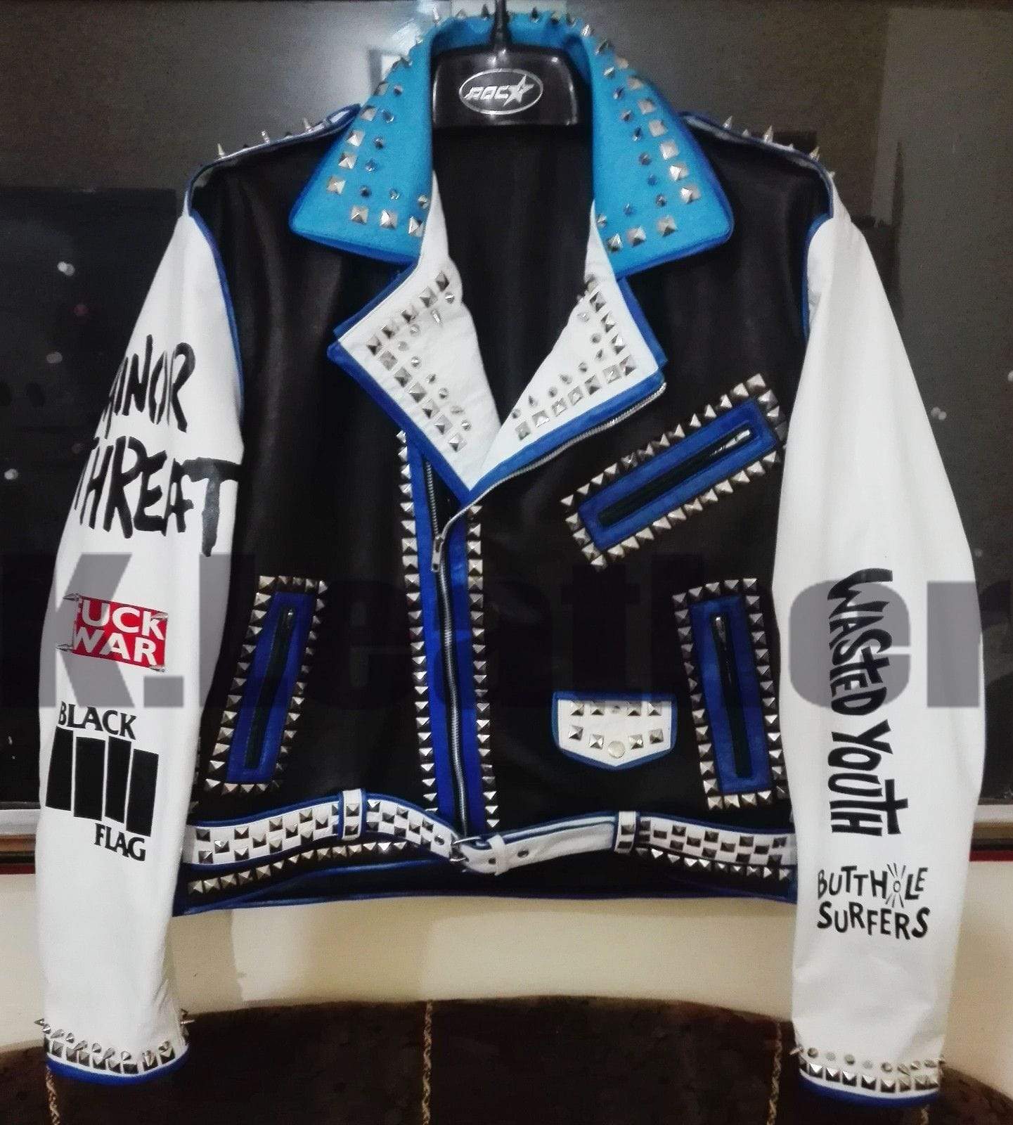 Men’s Multicolor Studded Punk Leather Jacket | Full Grain Apparel