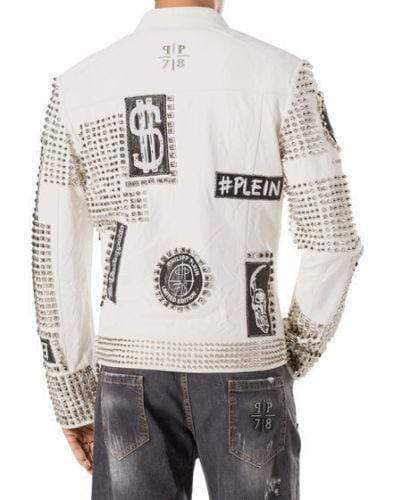 Men’s White Studded Punk Leather Jacket | Full Grain Apparel