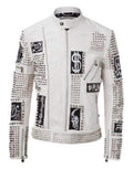 Men’s White Studded Punk Leather Jacket | Full Grain Apparel