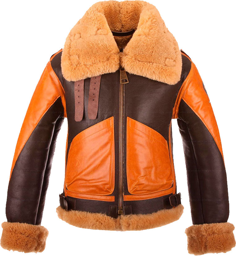 Men’s Two-Tone Bomber Leather Jacket with Fur | Rugged Urban Contrast | Full Grain Apparel