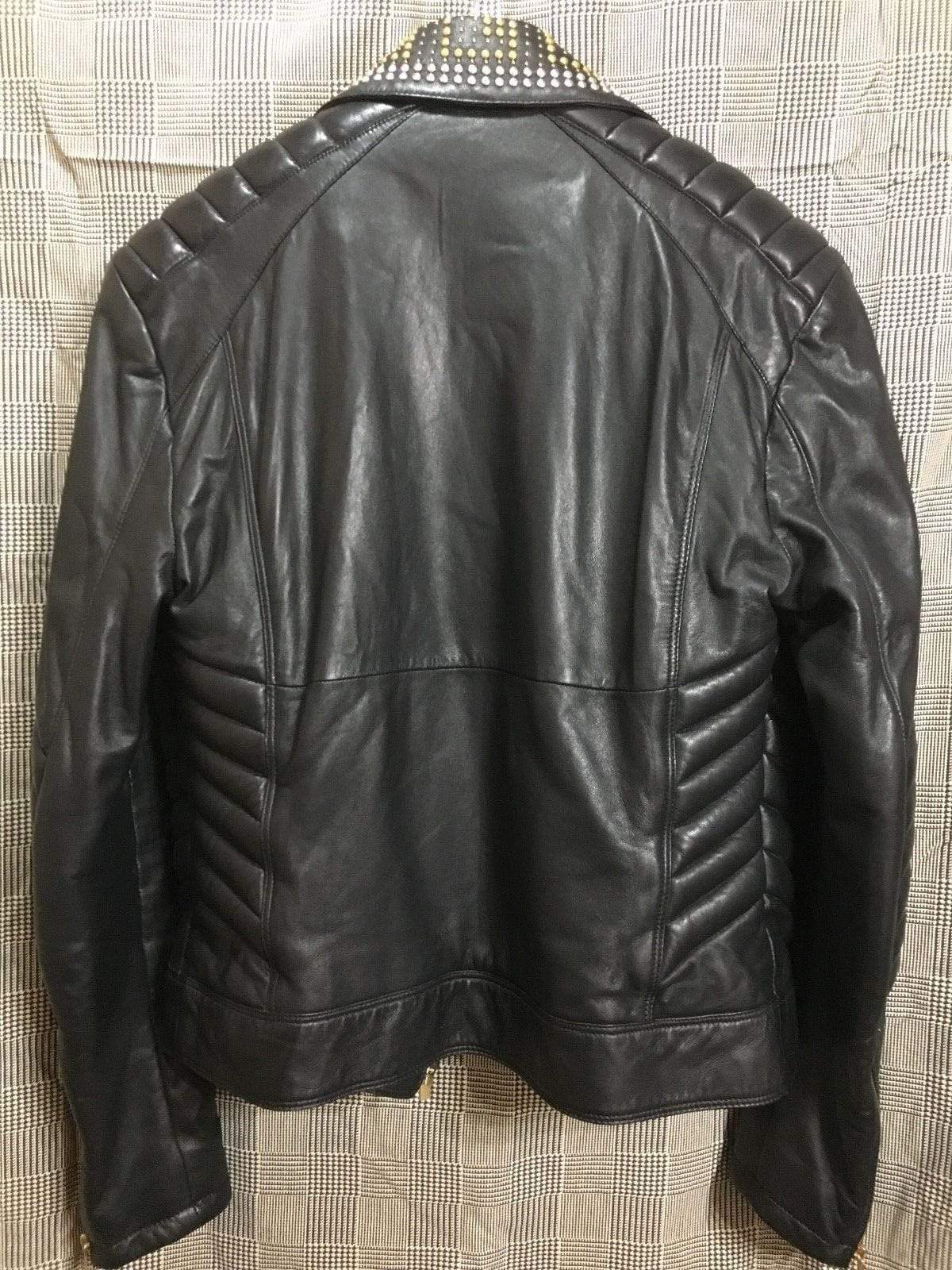Men’s Black Gold Silver Studded Leather Jacket | Full Grain Apparel