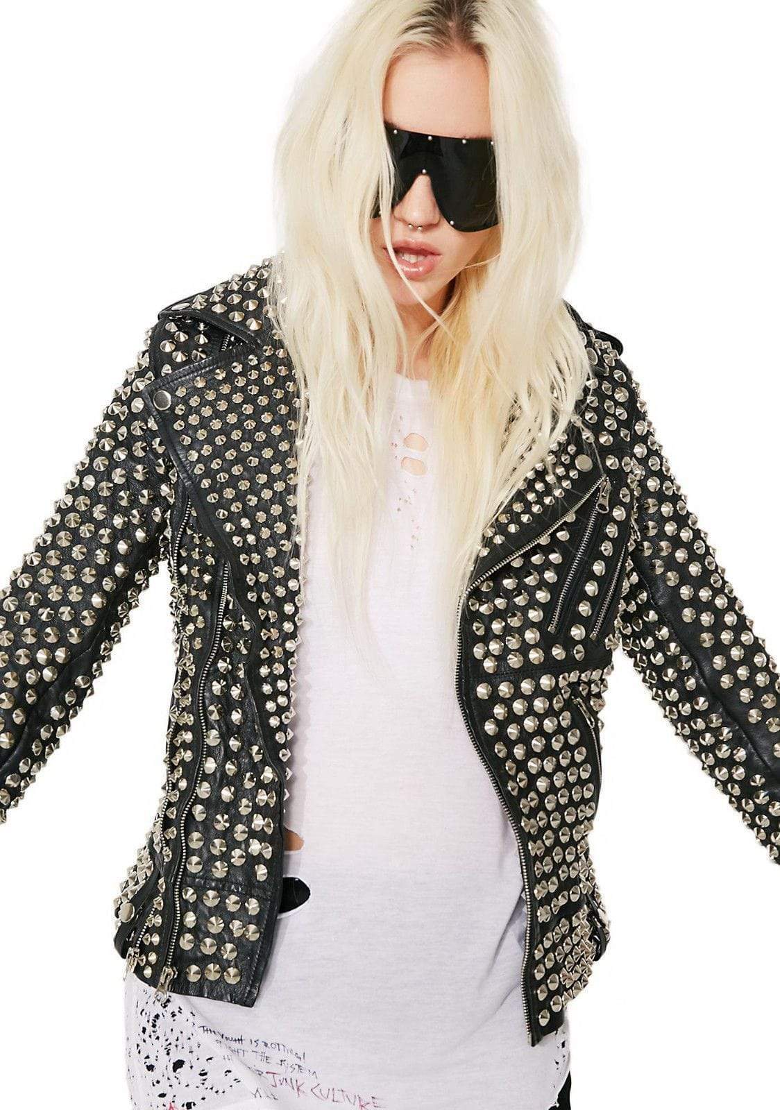 Women’s Black Silver Studded Leather Jacket | Full Grain Apparel