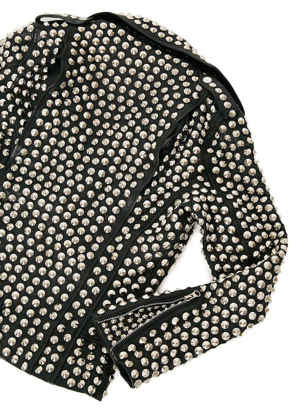 Women’s Black Silver Studded Leather Jacket | Full Grain Apparel