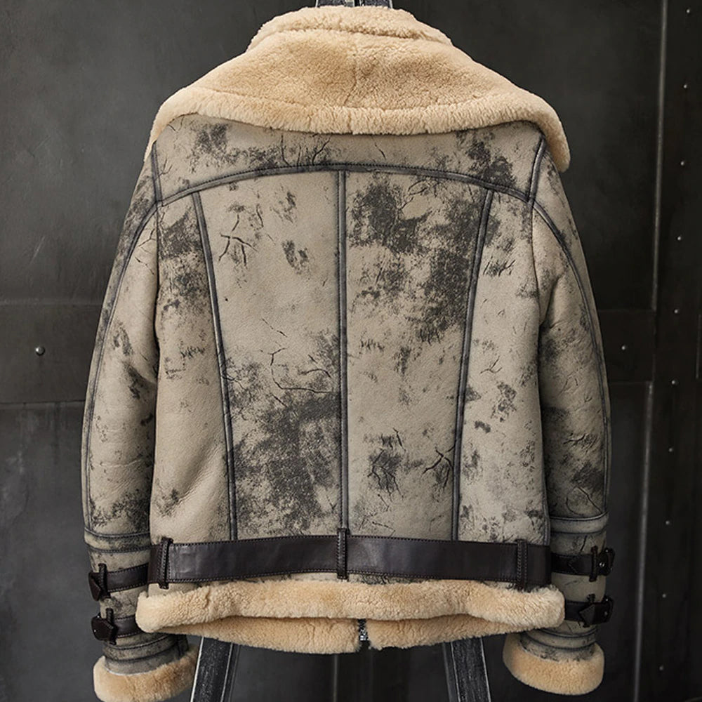 New 2022 Edition Men’s RAF Double Collar Waxed Flying Jacket | Heavy-Duty Sheepskin Shearling Coat | Full Grain Apparel
