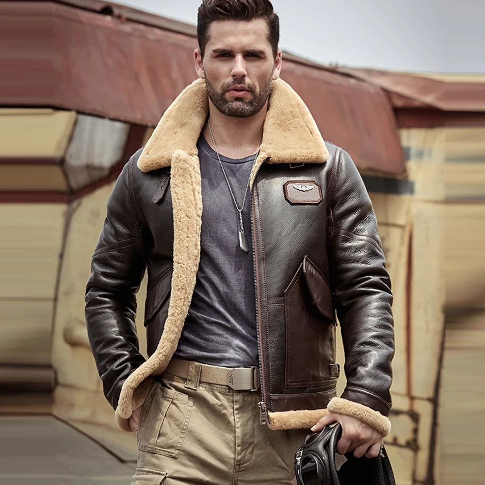 Men’s Brown B-3 Flight Sheepskin Shearling Leather Jacket - The Heritage Heavyweight | Full Grain Apparel