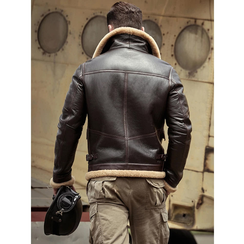 Chaqueta de cuero para hombre marrón B-3 Flight de piel de oveja con forro de borreguillo - The Heritage Heavyweight | Full Grain Apparel