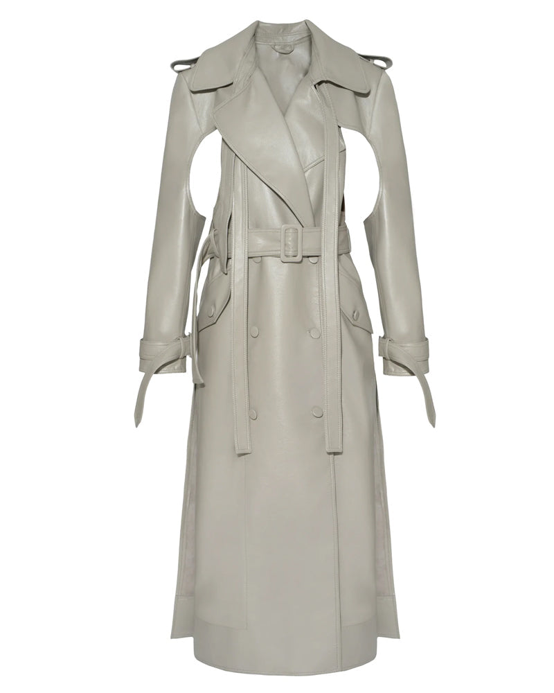 Men’s Off-White Double-Breasted Duster Leather Trench Coat | Full Grain Apparel