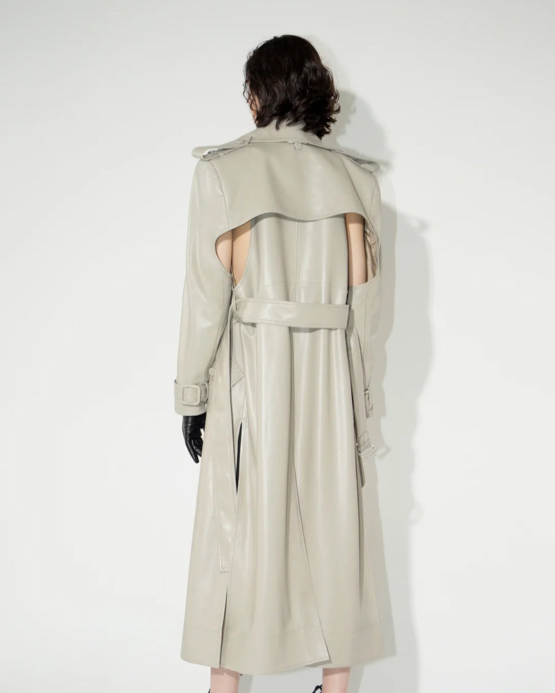 Men’s Off-White Double-Breasted Duster Leather Trench Coat | Full Grain Apparel
