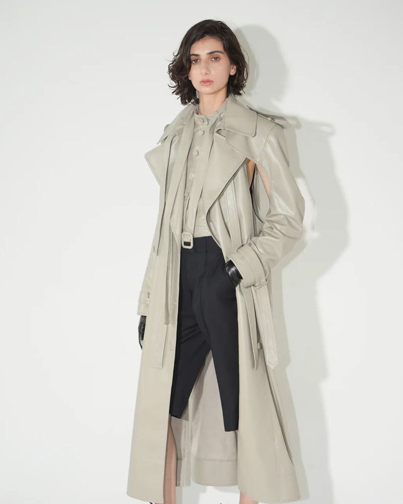 Men’s Off-White Double-Breasted Duster Leather Trench Coat | Full Grain Apparel