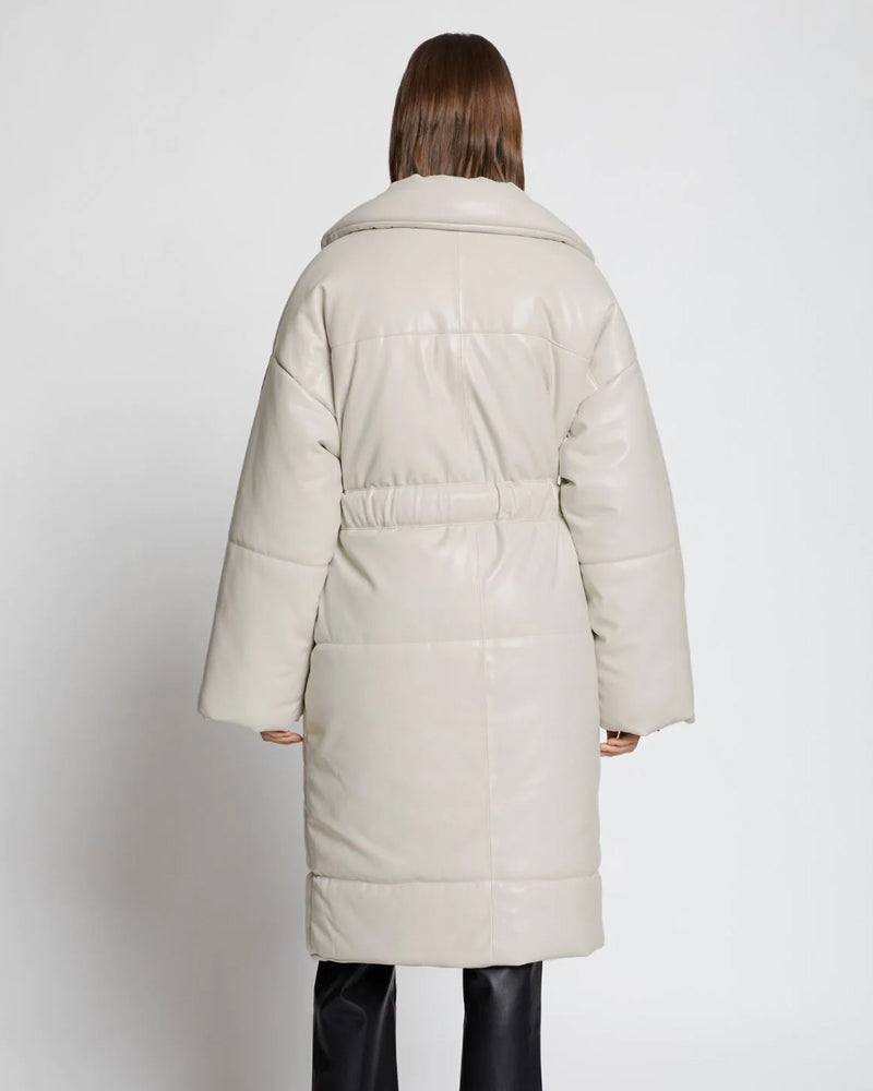 Off-White Faux Leather Puffer Trench Coat | Full Grain Apparel