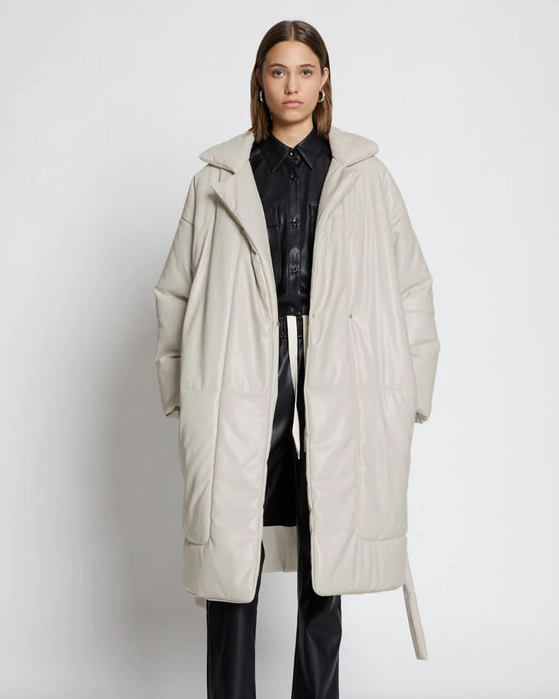 Off-White Faux Leather Puffer Trench Coat | Full Grain Apparel