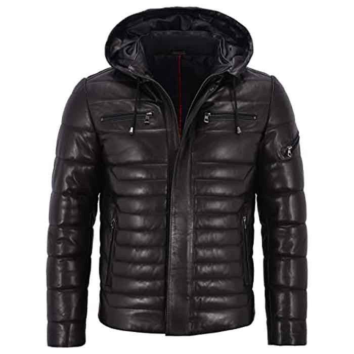 Men’s Real Leather Puffer Hooded Quilted Jacket | 2021 Style | Full Grain Apparel