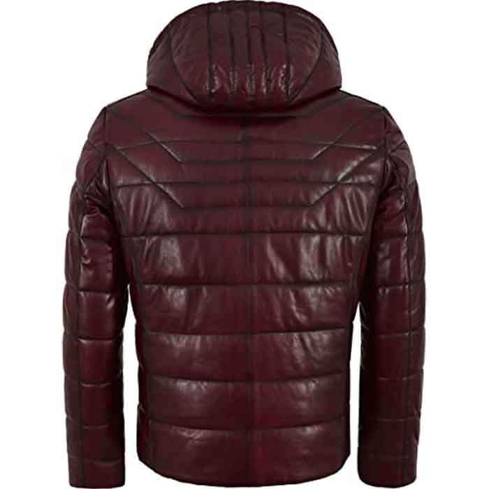 Men’s Puffer Hooded Quilted Lambskin Leather Jacket | Full Grain Apparel