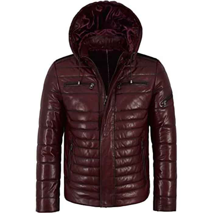 Men’s Puffer Hooded Quilted Lambskin Leather Jacket | Full Grain Apparel