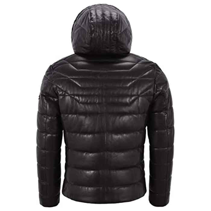 Men’s Real Leather Puffer Hooded Quilted Jacket | 2021 Style | Full Grain Apparel