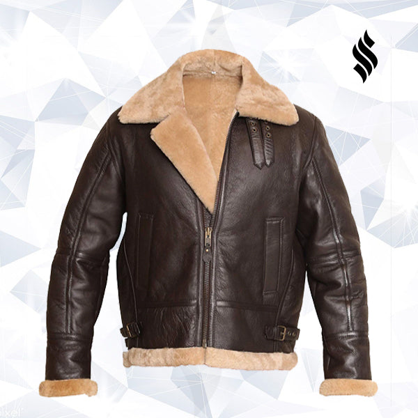Men’s RAF Aviator Bomber | Real Shearling & Real Sheepskin Brown Leather Jacket | Full Grain Apparel