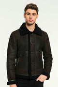 Men’s Aviator Dark Green & Black Shearling Jacket | Full Grain Apparel