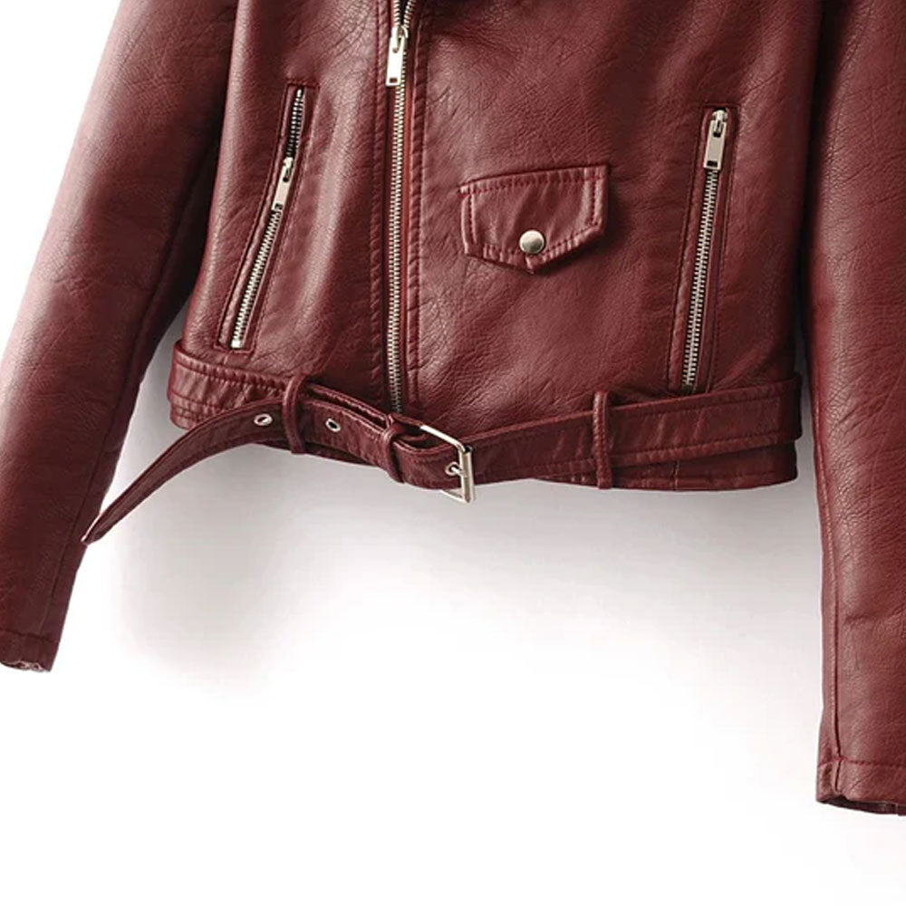 Women’s "Crimson Rebel" Leather Biker Jacket | Premium Red Lambskin Moto Coat | Full Grain Apparel