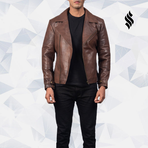 Men’s Raiden Brown Leather Biker Jacket | Rugged Heritage | Full Grain Apparel