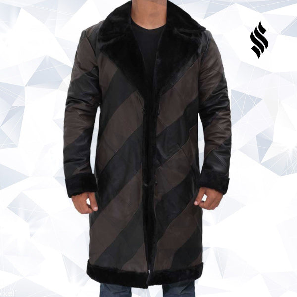 Men’s Ralph Two-Tone Long Leather Trench Coat | Rugged Contrast Shearling | Full Grain Apparel
