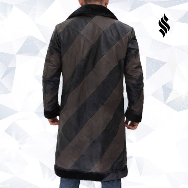Men’s Ralph Two-Tone Long Leather Trench Coat | Rugged Contrast Shearling | Full Grain Apparel