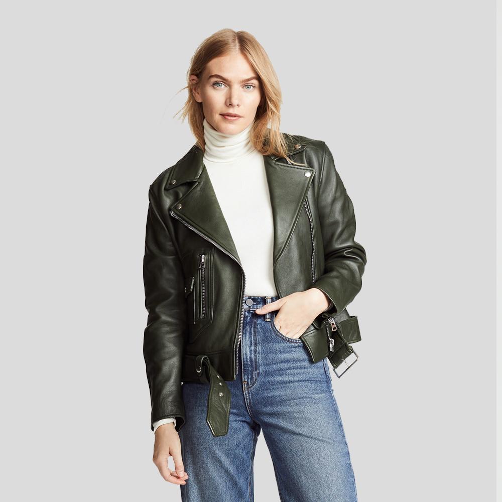 Women’s Raqeul Black Biker Leather Jacket | Full Grain Apparel