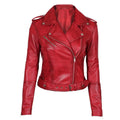 Women’s "Scarlet Edge" Stylish Red Leather Biker Jacket | Slim-Fit Genuine Lambskin Moto Coat | Full Grain Apparel